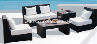 6 pièces de canapé extérieur en rotin de loisirs, fauteuils de lit, fauteuil d'amour, siège à l'arrière, table basse --9006