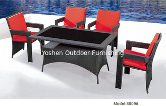 Meubles de salle à manger en verre extérieur en rotin synthétique de 7 pièces 6 fauteuils-8009