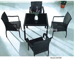 5 pièces noires en PE en écorce de rotin pour 4 personnes avec 4 fauteuils-8059