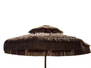 Parapluie de plage de paille synthétique de 9 pieds 8 côtes plastique Parapluie Tiki de paille de plage de sable Parapluie de paille avec frange