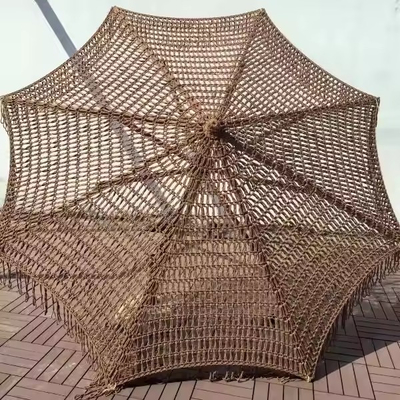 9 pieds de café chocolat extérieur Macrame cordes de parapluie de plage parapluie à crochet tissé Tassel parapluie de marché