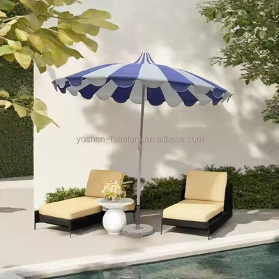 8.5 FT Pagoda en acier inoxydable en forme de marché parapluie en fibre de verre bande de côtes Pagoda parapluies commerciaux de patio