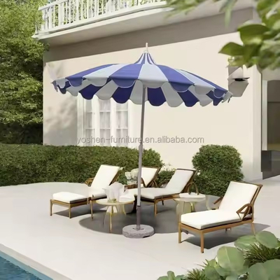 Parasol Pagode de 8,5 pi en acier inoxydable, patio, baleines en fibre de verre, parasol de plage rouge et blanc