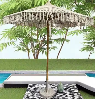 9 pieds élévateur à poulie de terrasse extérieure parapluie de plage de style bohème parapluie Tassel parapluie de plage de macrame extérieure parapluie