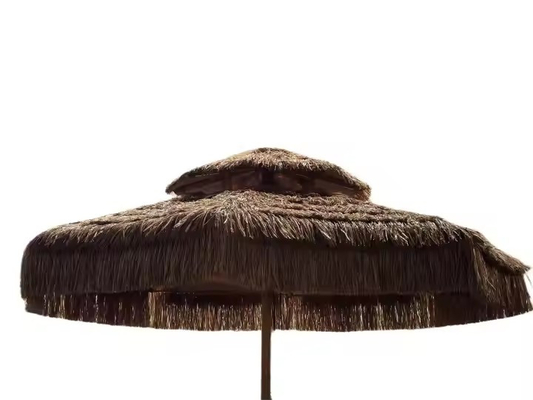 Parapluie de plage de paille synthétique de 9 pieds 8 côtes plastique Parapluie Tiki de paille de plage de sable Parapluie de paille avec frange