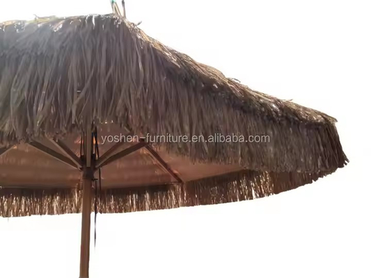 Parapluie de plage de paille synthétique de 9 pieds 8 côtes plastique Parapluie Tiki de paille de plage de sable Parapluie de paille avec frange