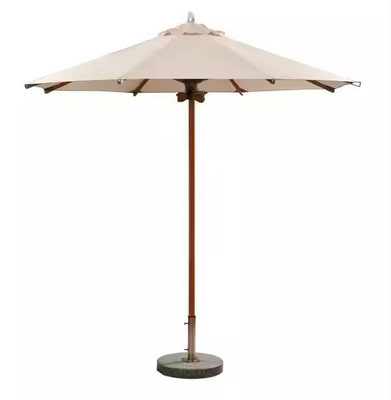 Toutes les conditions météorologiques 10 pieds plage extérieure ronde toile Parasol en bois Hôtel Resort Picnic Teak Pole Parapluie Ombrage