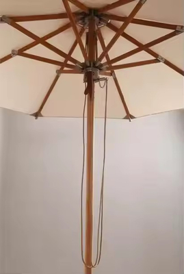 Toutes les conditions météorologiques 10 pieds plage extérieure ronde toile Parasol en bois Hôtel Resort Picnic Teak Pole Parapluie Ombrage