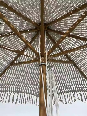 Parasol de plage de villégiature en macramé crochet de 9 pieds, pompons, parasol à auvent tissé, parasol à franges en macramé
