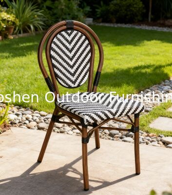 Meubles d'extérieur en rotin Tout temps Chaise de jardin en rotin Chaise de bistrot française Meubles d'extérieur vintage noir et blanc
