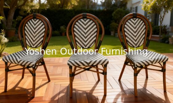 Meubles d'extérieur en rotin Tout temps Chaise de jardin en rotin Chaise de bistrot française Meubles d'extérieur vintage noir et blanc