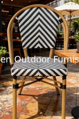 Chaise d'extérieur en bistrot en rotin français en aluminium en bambou cadre peint Zèbre flèches à rayures Noir blanc Chaise extérieure