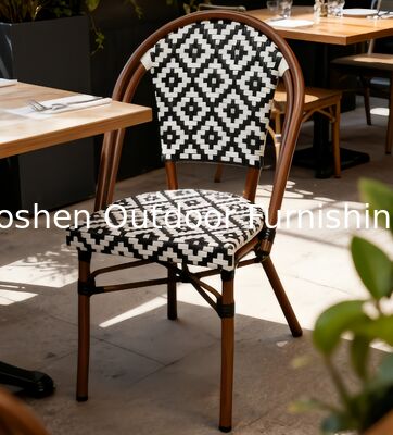 Chaise de salle à manger extérieure de style parisien Yoshen en rotin tissé géométrique Chaise à motifs noir et blanc