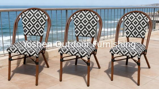 Chaise de salle à manger extérieure de style parisien Yoshen en rotin tissé géométrique Chaise à motifs noir et blanc