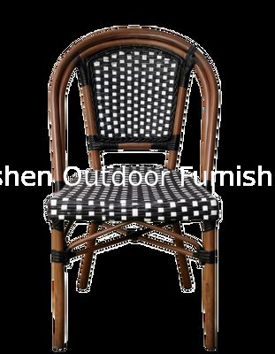 Utilisation commerciale Chaise en rotin tissée de style français Noir Blanc Chaise de salle à manger de patio à damiers pour café restaurant hôtel