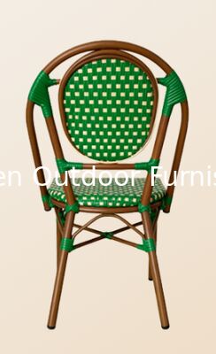Commercial Use French Style Woven Rattan Chair Black White Checkered Patio Dining Chair for Cafe Restaurant Hotel