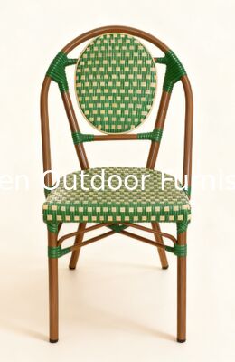 Commercial Use French Style Woven Rattan Chair Black White Checkered Patio Dining Chair for Cafe Restaurant Hotel