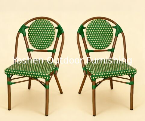 Commercial Use French Style Woven Rattan Chair Black White Checkered Patio Dining Chair for Cafe Restaurant Hotel
