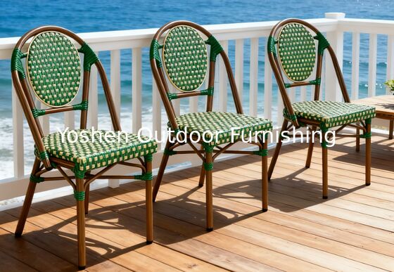 Commercial Use French Style Woven Rattan Chair Black White Checkered Patio Dining Chair for Cafe Restaurant Hotel