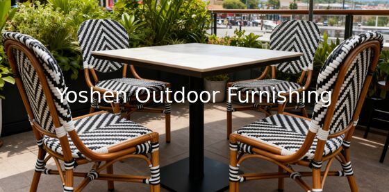 Chaise d'extérieur en bistrot en rotin français en aluminium en bambou cadre peint Zèbre flèches à rayures Noir blanc Chaise extérieure