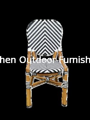 Chaise d'extérieur en bistrot en rotin français en aluminium en bambou cadre peint Zèbre flèches à rayures Noir blanc Chaise extérieure