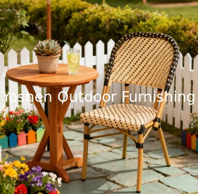 Chaises bistrot françaises empilables en rotin beige sur noir pour votre jardin, patio, porche ou terrasse