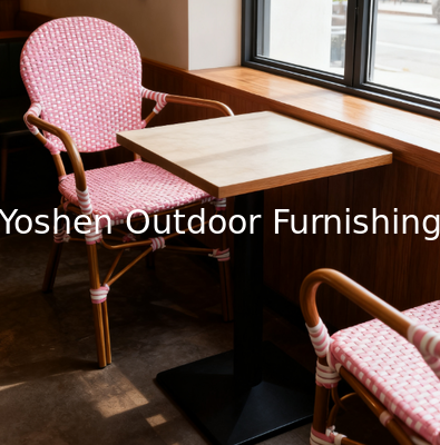 Yoshen French Bistro Chair Blue Restaurant Café Outdoor White and Blue Rattan Dining Arm Chair