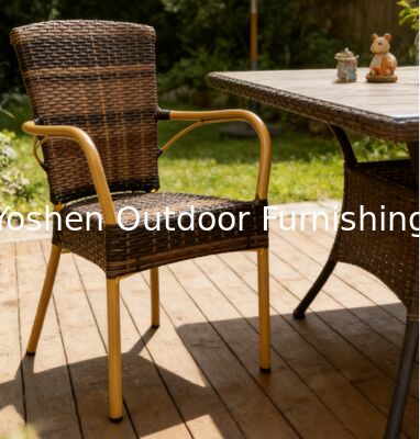 Chaise en osier de jardin aspect bambou en aluminium, chaise de café en plein air, chaise de café en plastique