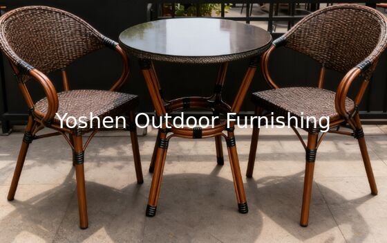 Table à manger en aluminium en rotin en extérieur à 2 places avec plafond en verre patio balcon terrasse