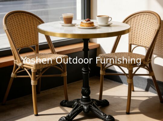 Tables rondes pour événements, fêtes, table basse en pierre, bar, chaises et table d'extérieur