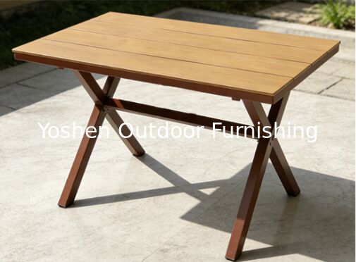 Table à manger ovale en rotin avec cadre en aluminium robuste pour 6 personnes, extérieur, pour hôtel, complexe hôtelier, cour