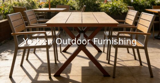 Table à manger ovale en rotin avec cadre en aluminium robuste pour 6 personnes, extérieur, pour hôtel, complexe hôtelier, cour