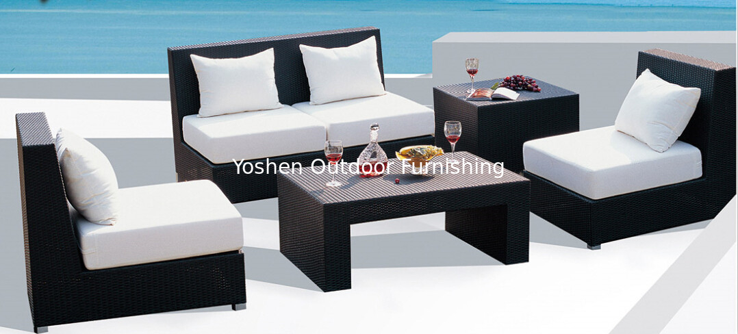 6 pièces de canapé extérieur en rotin de loisirs, fauteuils de lit, fauteuil d'amour, siège à l'arrière, table basse --9006
