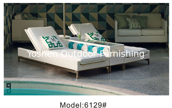 Lit de piscine en rotin avec porte-parapluie et table à boire pour 2 personnes lit de poêle en osier-6129