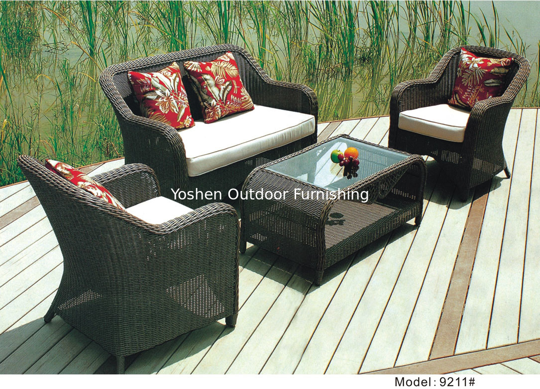 4 pièces patio résine extérieure Wicker classique Deep Seat canapé avec coussin -9211
