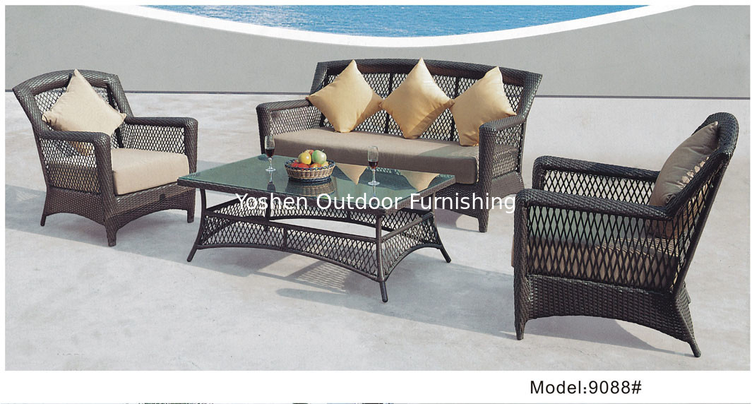 4 pièces de patio extérieur résine Wicker classique canapé à dos haut avec coussin -9088