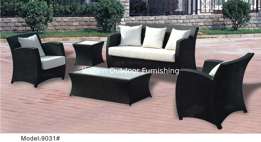 5 pièces en rotin extérieur Wicker classique canapé à dos haut avec table d'extrémité -9031