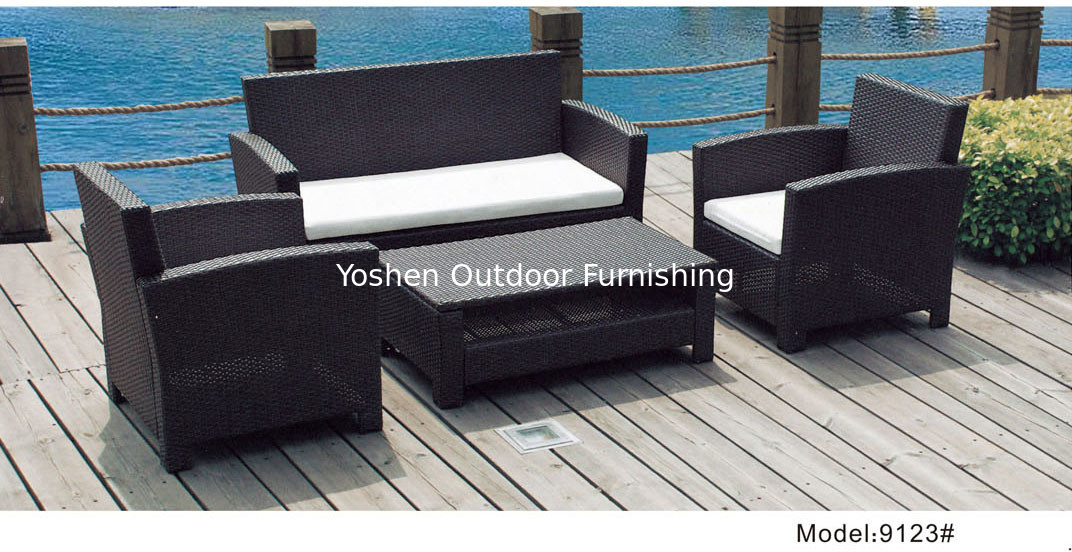 Couchette de 4 pièces pour patio extérieur en écorce de rotin avec siège d'amour -9123
