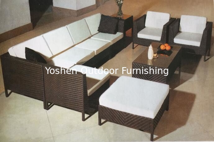 8 pièces de patio extérieur en écorce de rotin conversation modulaire avec une seule chaise 9029