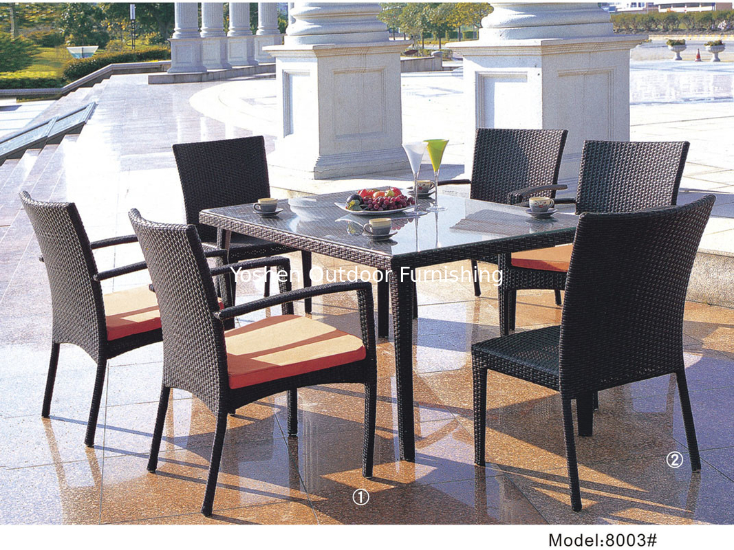 Table à manger extérieure en rotin synthétique de 7 pièces avec 2 chaises sans bras et 4 fauteuils-8003