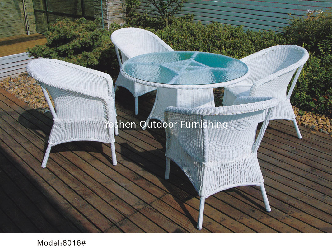 Meubles de salle à manger en verre extérieur en rotin synthétique en 5 pièces 4 fauteuils 8016
