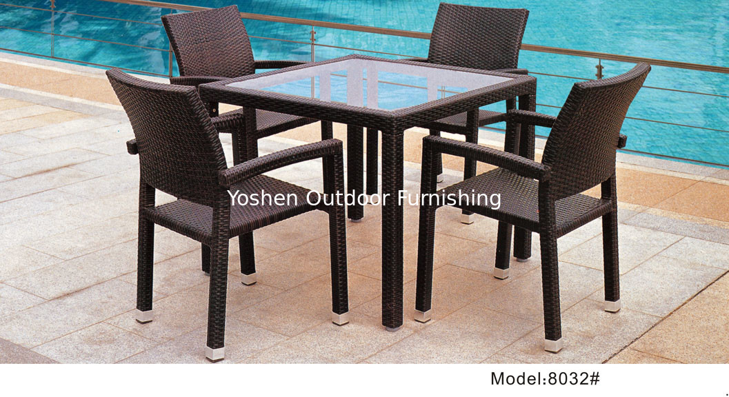 5 pièces de rotin synthétique en osier extérieur patio verre haut de jardin table à manger 4 fauteuils-8032