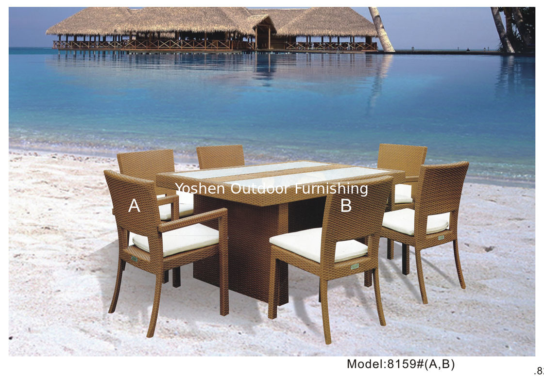 Set de café en rotin en PE de 7 pièces pour 6 personnes avec 4 chaises sans bras-8159