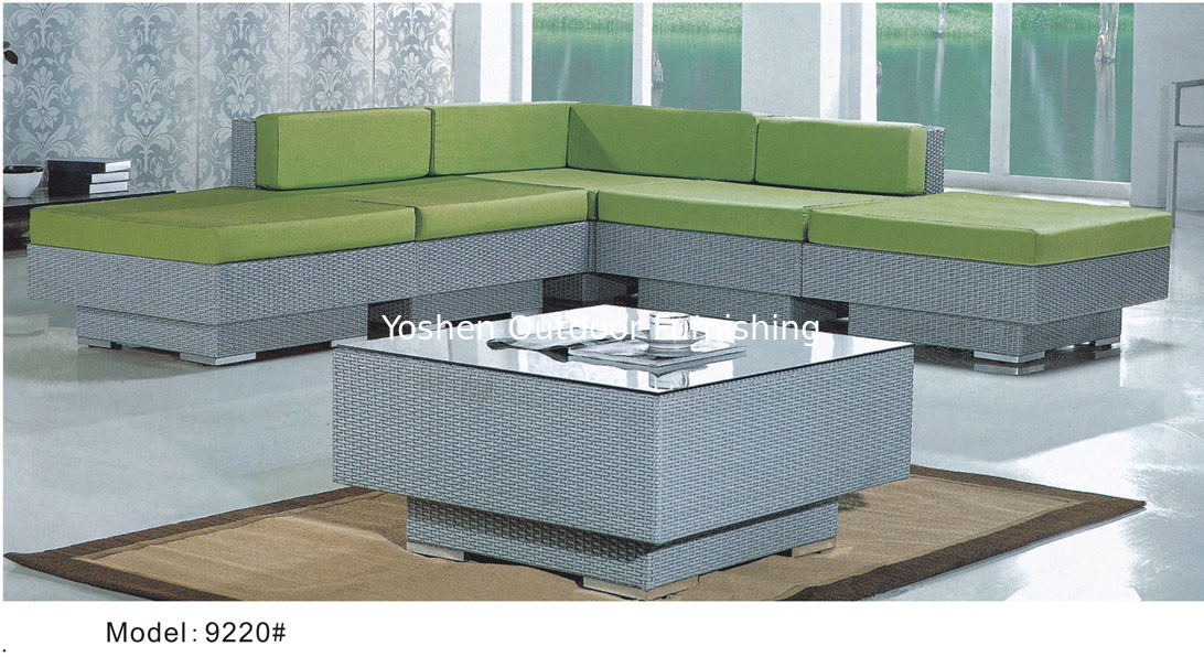 5 pièces en forme de L canapé sectionnel extérieur en osier rattan meubles canapé de salon-9220