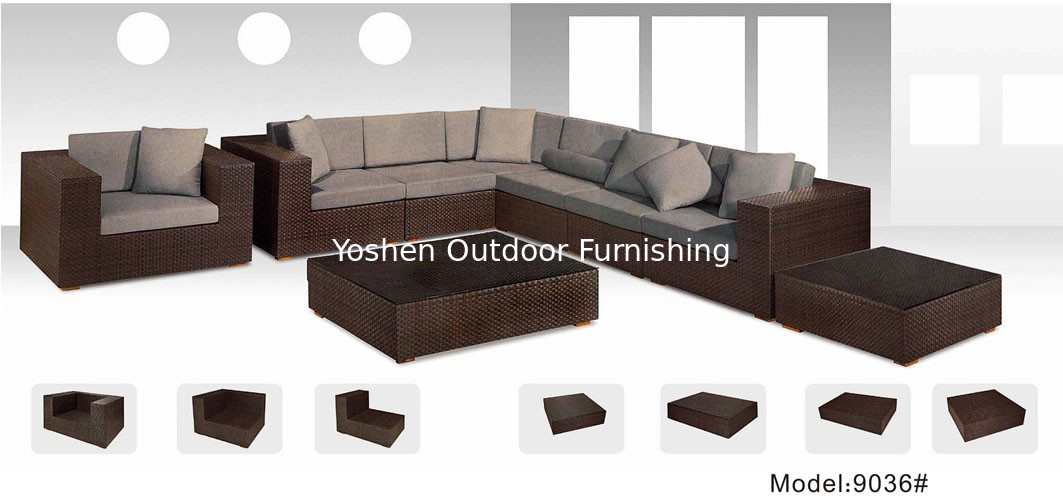 9 pièces -Sofa modulaire commercial meubles de l'hôtel star canapé et chaises meubles de hall / meubles publics canapé en rotin -9036