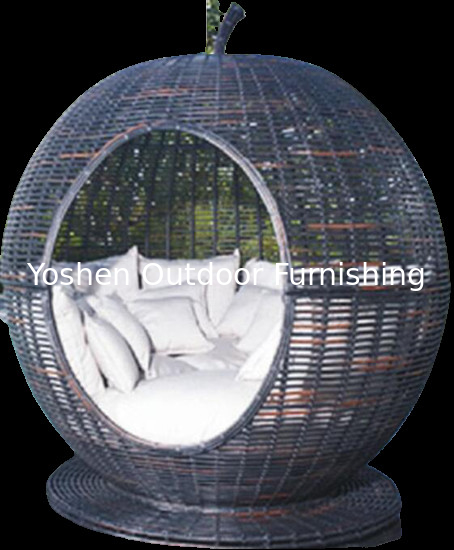 Appel rond jardin patio cabana en osier en plastique au toit-terrasse berceau resort rotin UV résister lit de jour avec coussin---6105