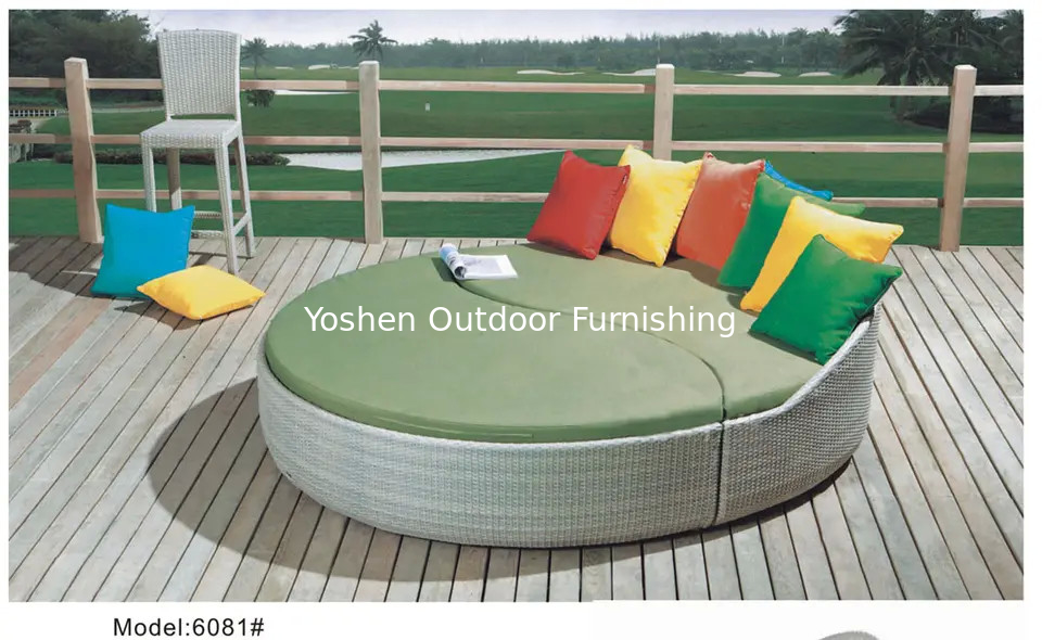 2 pièces Meubles de jardin Lit de jardin ronde en rotin en osier terrasse fauteuil solarium lit meubles extérieurs --- 6081