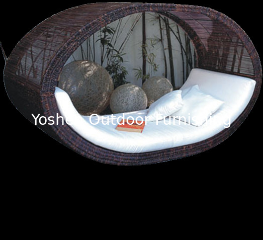 Chaise imperméable en plastique en écorce de rotin lit de jour lit de plage au toit lit de jour cabane de jardin extérieur avec coussins--- 6020