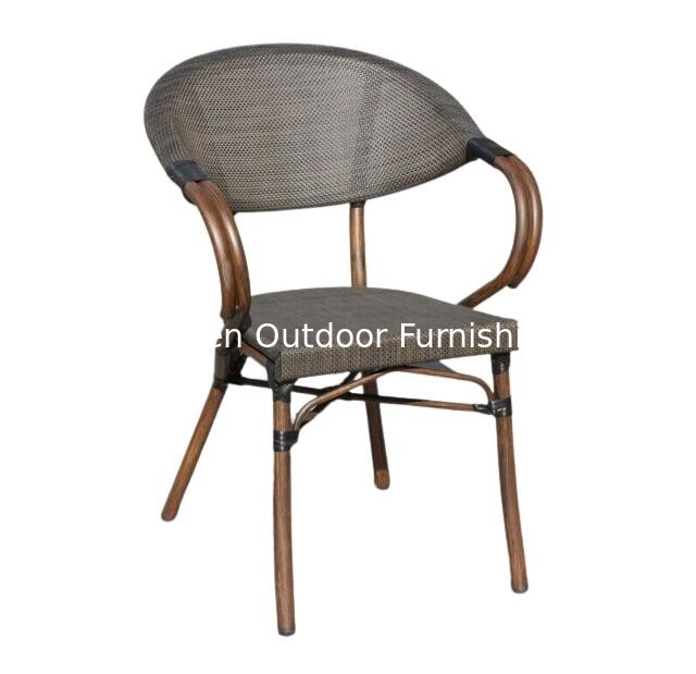 Chaise à bras en tissu en maille de bambou pour restaurant et café en plein air---YS5631