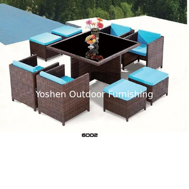 9 pièces de table à manger en écorce de rotin pour jardin extérieur avec 4 fauteuils ottomans... 6002